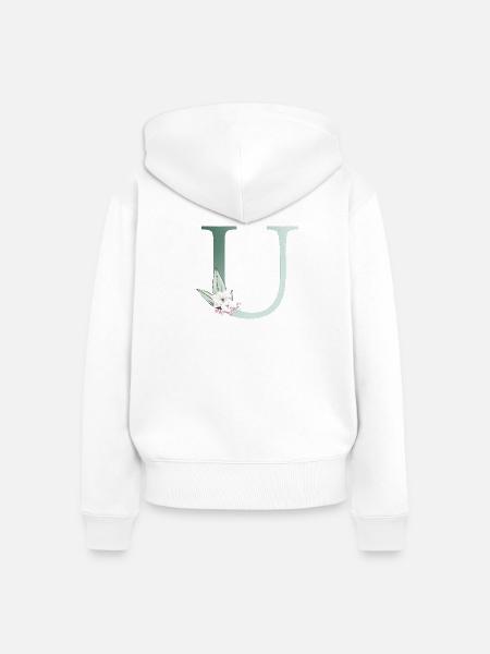 U Monogramm, Floral, personalisierbar - Frauen Premium Bio Zip Hoodie - Weiß