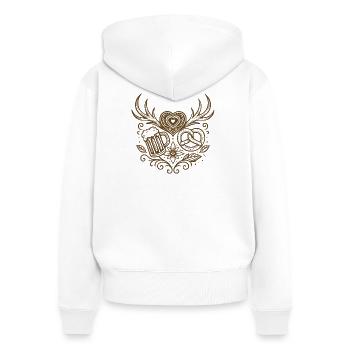 Coeur avec bois, bière et bretzel - Sweat à capuche zippé Premium bio Femme - blanc - Dos - AI Model Female 172 light (172cm)
