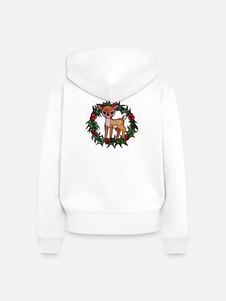 Rehkitz im Stechpalmenkranz - Frauen Premium Bio Zip Hoodie - Weiß