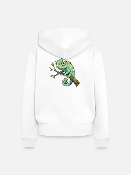 Chamäleon auf Ast - Frauen Premium Bio Zip Hoodie - Weiß