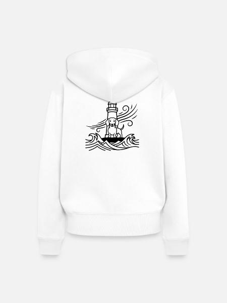 Dackel Sturm Leuchtturm Meer - Frauen Premium Bio Zip Hoodie - Weiß