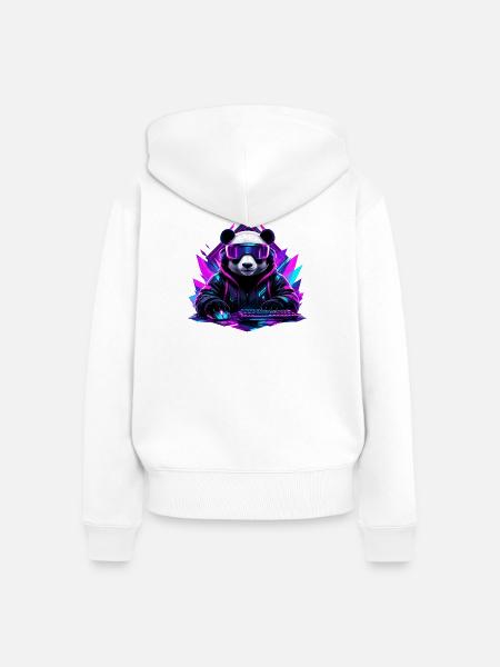 Panda Cyberpunk Gaming Neon - Frauen Premium Bio Zip Hoodie - Weiß