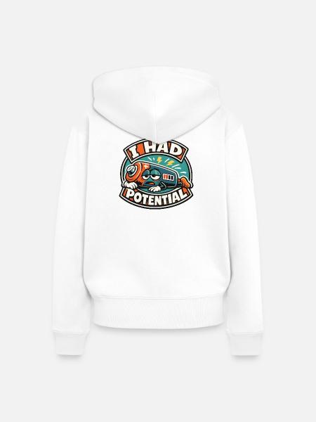 Ich hatte Potenzial Akku - Frauen Premium Bio Zip Hoodie - Weiß