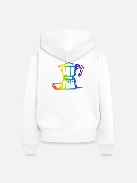 Bialetti Regenbogen Linienkunst - Frauen Premium Bio Zip Hoodie - Weiß
