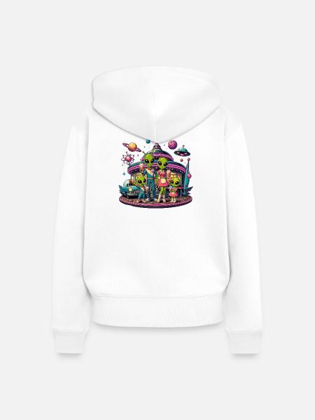 Alien Familie im Space-Diner - Frauen Premium Bio Zip Hoodie - Weiß