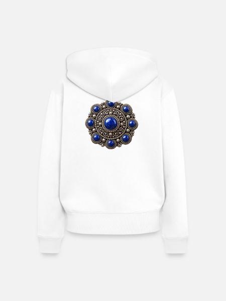 Zeeland-Knopf-Blau - Frauen Premium Bio Zip Hoodie - Weiß