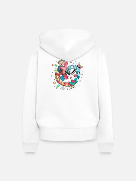 Bunte positive Fantasiewelt – Süßes Doodle-Pop-Art - Frauen Premium Bio Zip Hoodie - Weiß