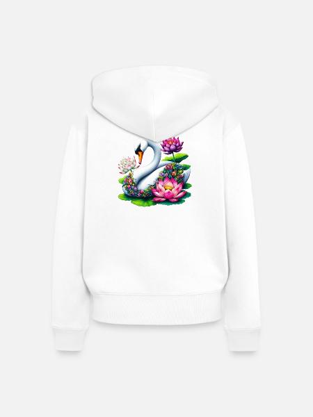 Schwan verziert mit Lotusblüten - Frauen Premium Bio Zip Hoodie - Weiß