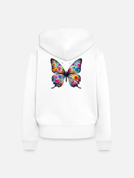 Schmetterling mit Blumen verziert - Frauen Premium Bio Zip Hoodie - Weiß