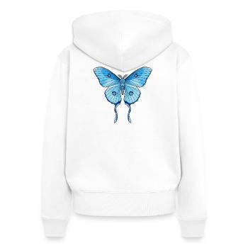 Geometrischer Blauer Schmetterling - Frauen Premium Bio Zip Hoodie - Weiß - Hinten - AI Model Female 172 light (172cm)