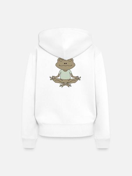 ZenFrosch Meditationsfigur - Frauen Premium Bio Zip Hoodie - Weiß