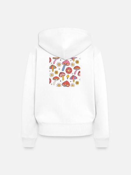 Retro Mushroom Flower Pattern 70s Design - Frauen Premium Bio Zip Hoodie - Weiß