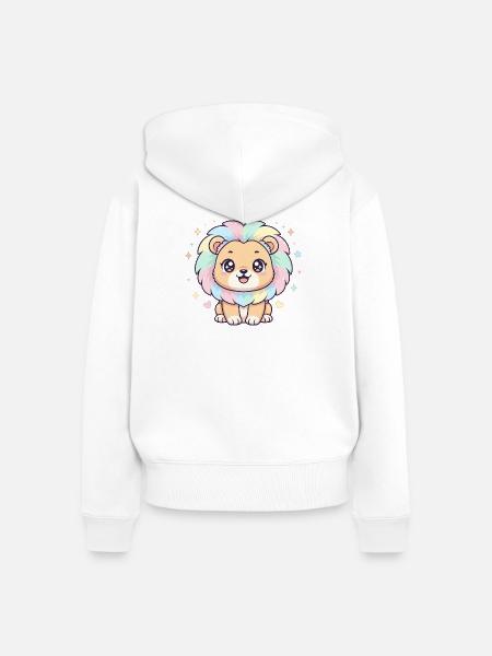 Pastell Löwe mit Regenbogenmähne - Frauen Premium Bio Zip Hoodie - Weiß