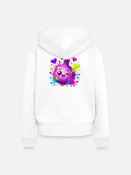 Kunterbunte Zwiebel mit Herzspritzern - Frauen Premium Bio Zip Hoodie - Weiß