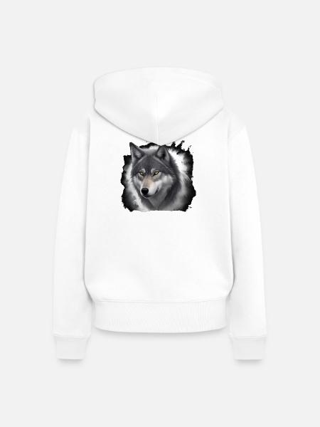 Wolfportrait mit Nebelschwaden - Frauen Premium Bio Zip Hoodie - Weiß