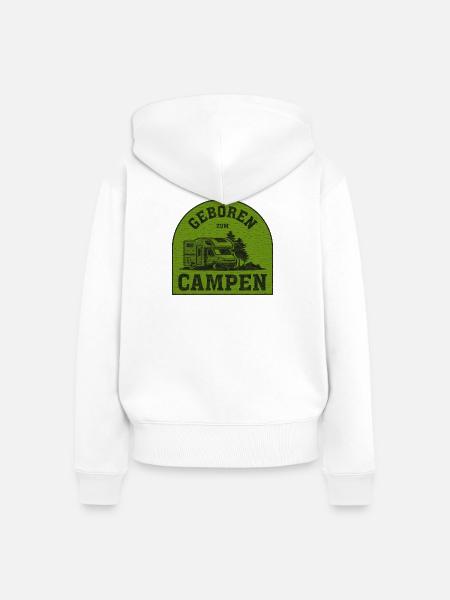 Geboren Zum Campen Patch - Frauen Premium Bio Zip Hoodie - Weiß