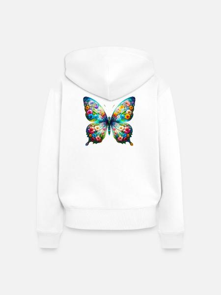 Schmetterling mit Blumen verziert - Frauen Premium Bio Zip Hoodie - Weiß
