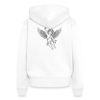 Fröhlicher Friedens-Engel mit Peace-Zeichen - Frauen Premium Bio Zip Hoodie - Weiß - Hinten - AI Model Female 172 light (172cm)