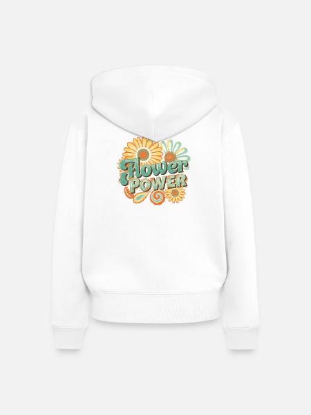 Flower Power Retrogo - Frauen Premium Bio Zip Hoodie - Weiß