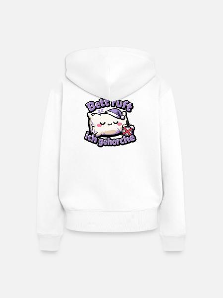 Schlafende Kuschelkatze Bettruf - Frauen Premium Bio Zip Hoodie - Weiß