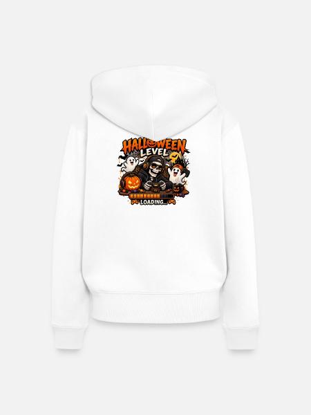 Halloween Level – Spooky Gaming Design - Frauen Premium Bio Zip Hoodie - Weiß