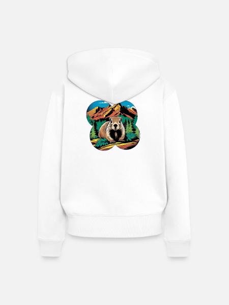 Murmeltier - Frauen Premium Bio Zip Hoodie - Weiß
