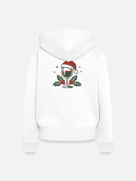 Weinglas mit Santa Hut Beeren - Frauen Premium Bio Zip Hoodie - Weiß