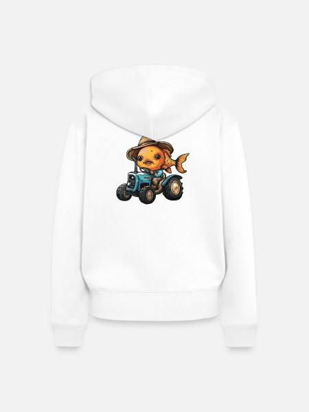Goldfisch Traktor Farmer - Frauen Premium Bio Zip Hoodie - Weiß