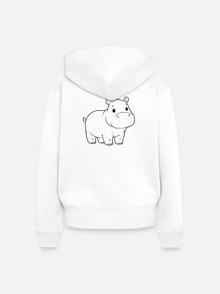 Süßes Baby Nilpferd Comic Outline - Frauen Premium Bio Zip Hoodie - Weiß