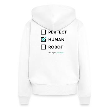 Perfekt, Mensch, Roboter – Erinnerung / angekreuzt - Frauen Premium Bio Zip Hoodie - Weiß - Hinten - AI Model Female 172 light (172cm)