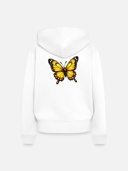 Gelborange Schmetterling Muster - Frauen Premium Bio Zip Hoodie - Weiß