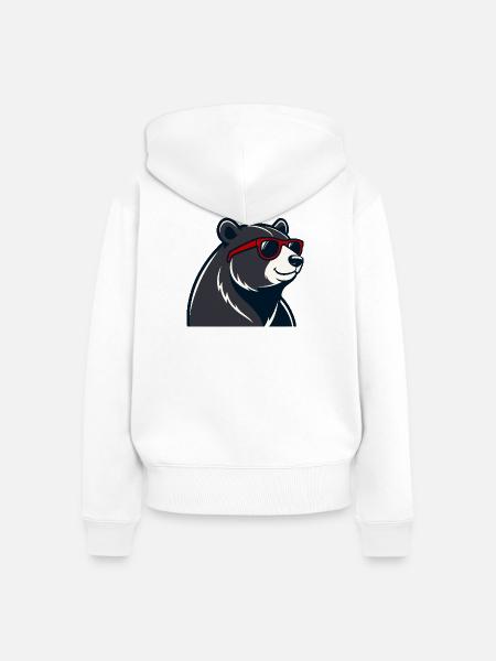 Bear Red Glasses Cartoon - Frauen Premium Bio Zip Hoodie - Weiß