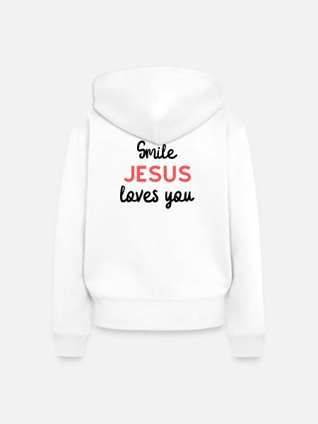 Roter Jesus Schriftzug - Frauen Premium Bio Zip Hoodie - Weiß