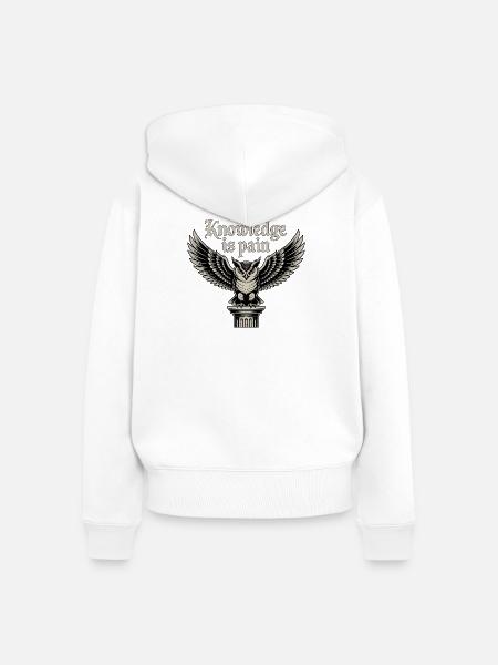 Wissen ist Schmerzeule - Frauen Premium Bio Zip Hoodie - Weiß
