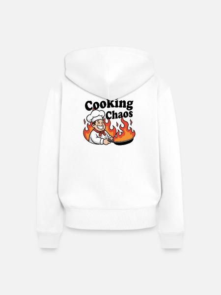 Flammender Küchenchef Cartoon - Frauen Premium Bio Zip Hoodie - Weiß