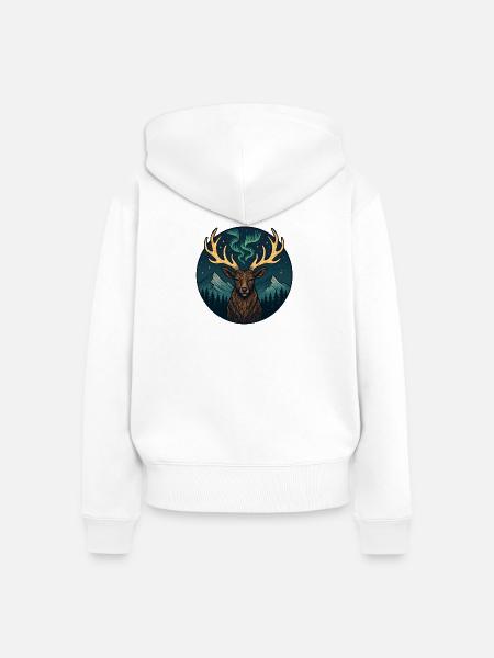 Nordlicht-Elch in Berglandschaft - Frauen Premium Bio Zip Hoodie - Weiß