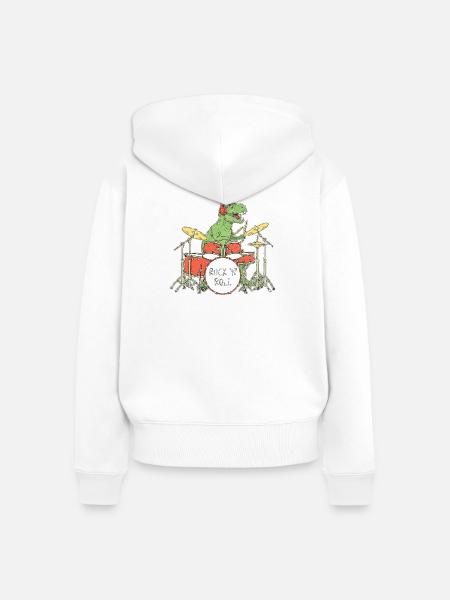 Dino Drummer RocknRoll Illustration - Frauen Premium Bio Zip Hoodie - Weiß