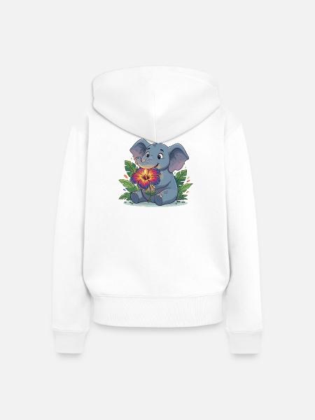Elefant mit Hibiskusblüte - Frauen Premium Bio Zip Hoodie - Weiß