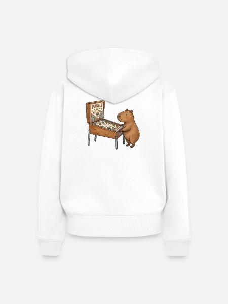 Bär am Pinballtisch - Frauen Premium Bio Zip Hoodie - Weiß