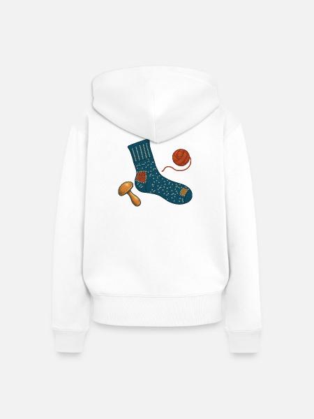 Reparierte Wollsocke und Stopfpilz - Frauen Premium Bio Zip Hoodie - Weiß