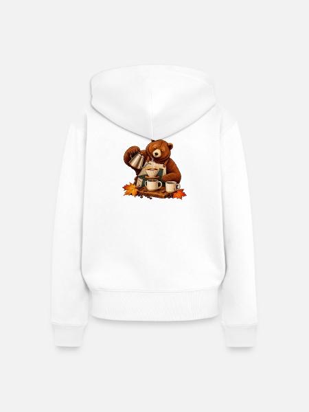 Bär brüht Pour-over-Kaffee - Frauen Premium Bio Zip Hoodie - Weiß