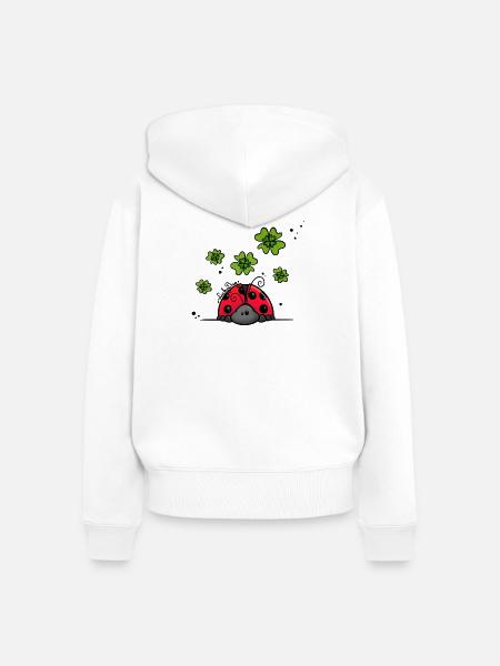 Marienkäfer mit Glücksklee - Frauen Premium Bio Zip Hoodie - Weiß