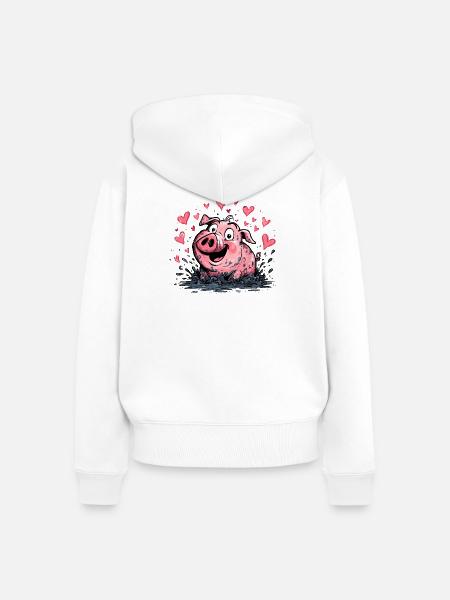 Liebesherz Schweinchen Splash - Frauen Premium Bio Zip Hoodie - Weiß