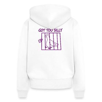 Cage à pigeons trop ridicule - Sweat à capuche zippé Premium bio Femme - blanc - Dos - AI Model Female 172 light (172cm)