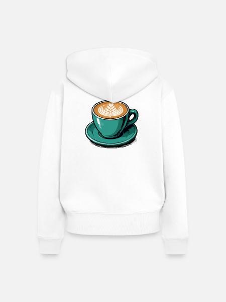 Teal Latte Art Kaffeetasse - Frauen Premium Bio Zip Hoodie - Weiß