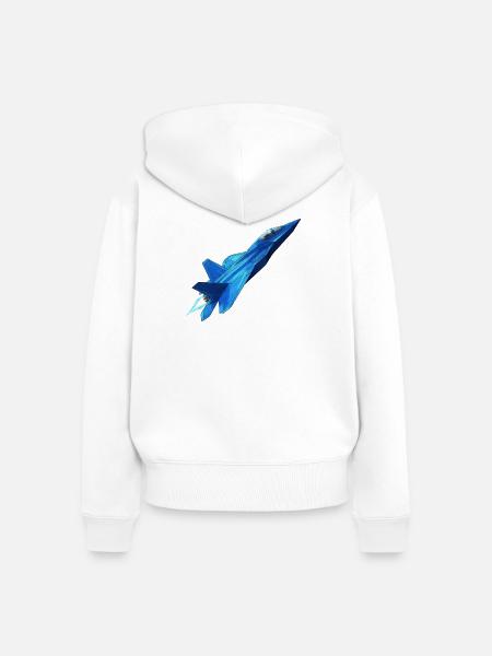 Blauer Geometrie Düsenjet - Frauen Premium Bio Zip Hoodie - Weiß