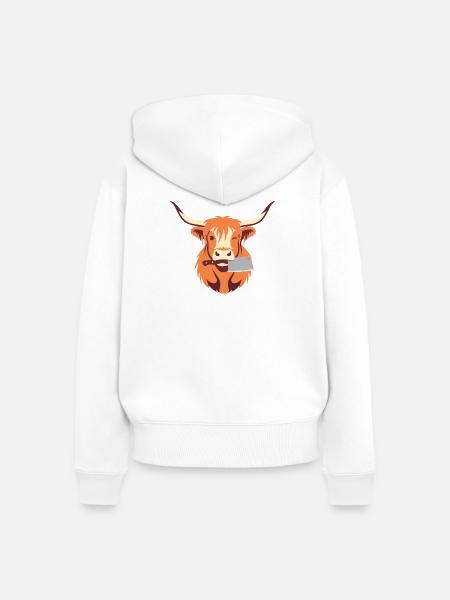 Kuh mit Beil - Frauen Premium Bio Zip Hoodie - Weiß