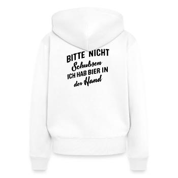 Bitte nicht schubsen ich habe Bier in der Hand - Frauen Premium Bio Zip Hoodie - Weiß - Hinten - AI Model Female 172 light (172cm)