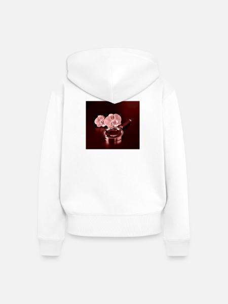 Orchideenblüten und Lupe - Frauen Premium Bio Zip Hoodie - Weiß