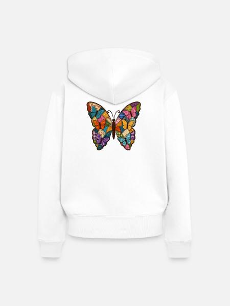 Patchwork Schmetterling Quilt Stil - Frauen Premium Bio Zip Hoodie - Weiß